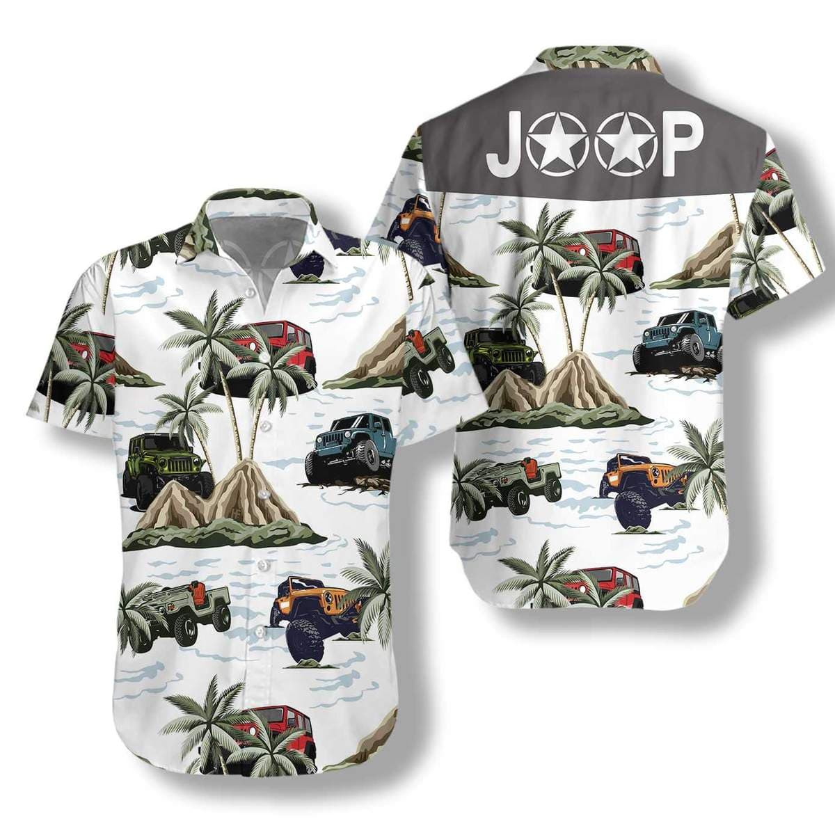 Hawaiian Aloha Shirts Jeep Car Palm Tree Stars