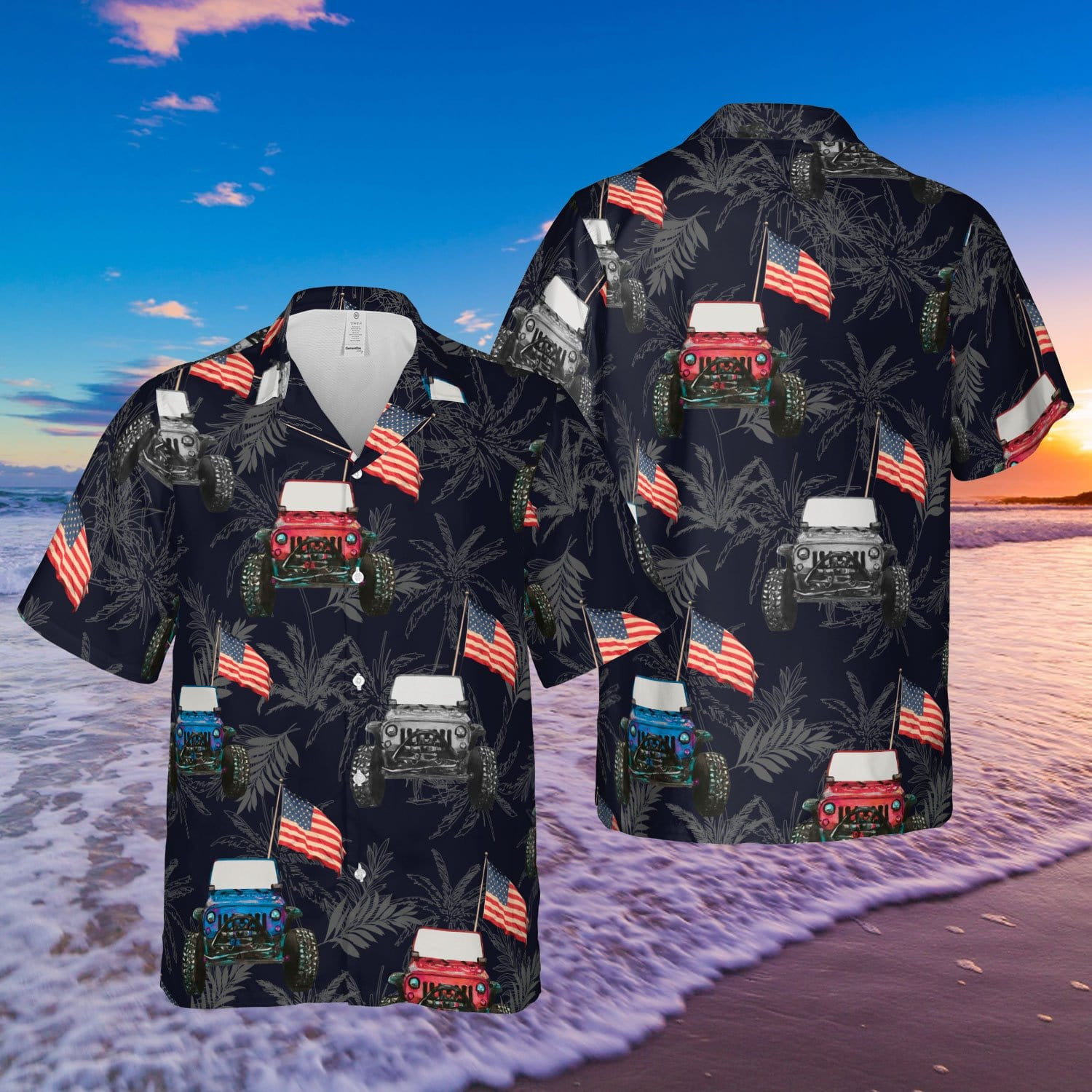 Hawaiian Aloha Shirts Jeep Flag Independence Day 80621H