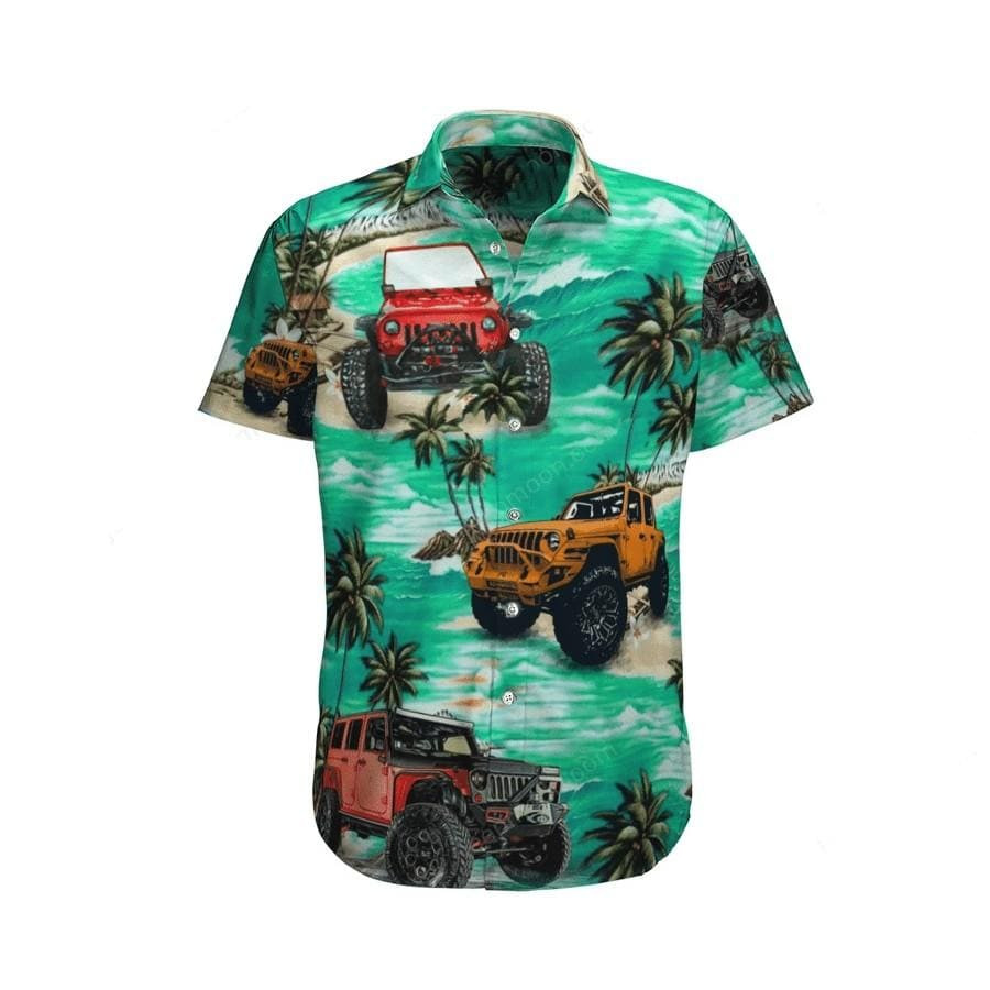 Hawaiian Aloha Shirts Jeep Green Watercolor