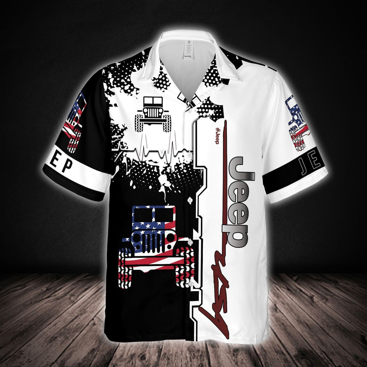 Hawaiian Aloha Shirts Jeep Heartbeat Us Flag 19721H