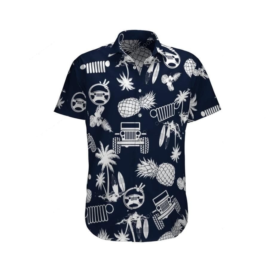 Hawaiian Aloha Shirts Jeep Navy Pineapple Palm Tree