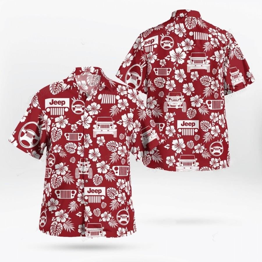 Hawaiian Aloha Shirts Jeep Red Hibiscus