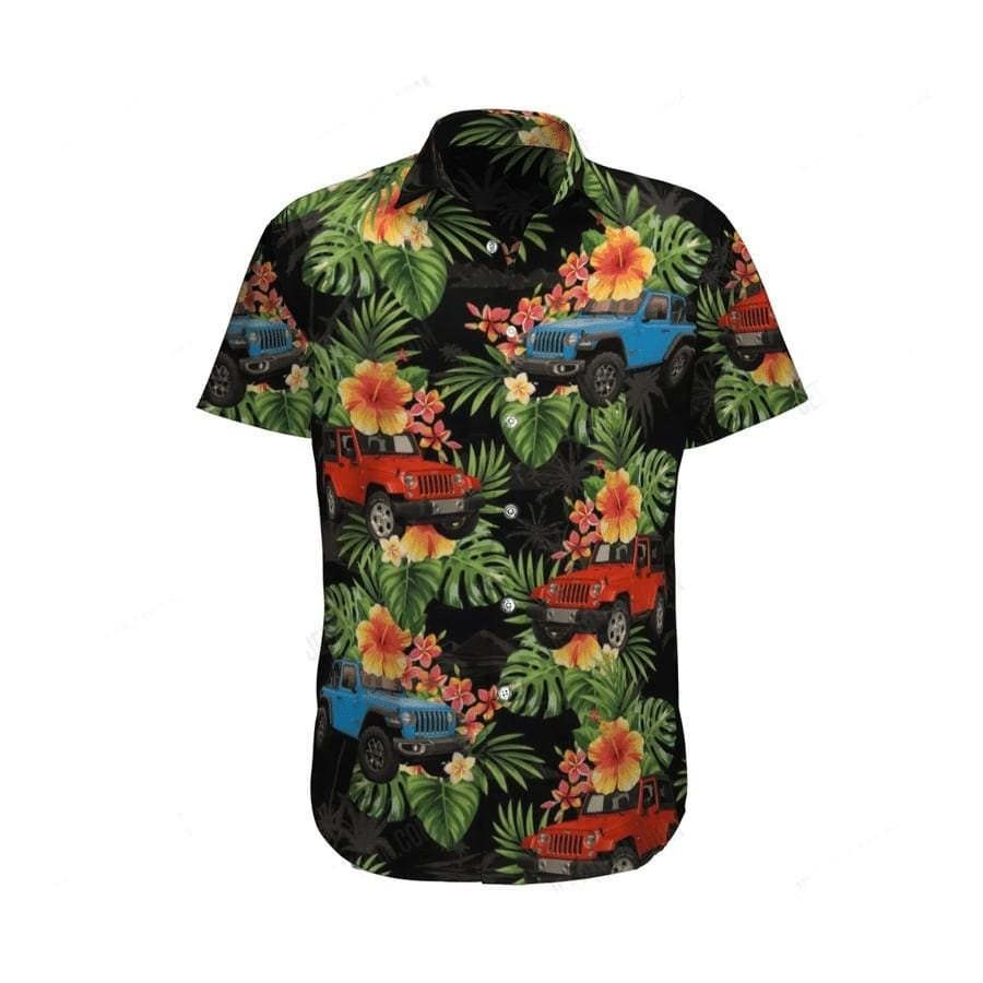 Hawaiian Aloha Shirts Jeep Yellow Flowers
