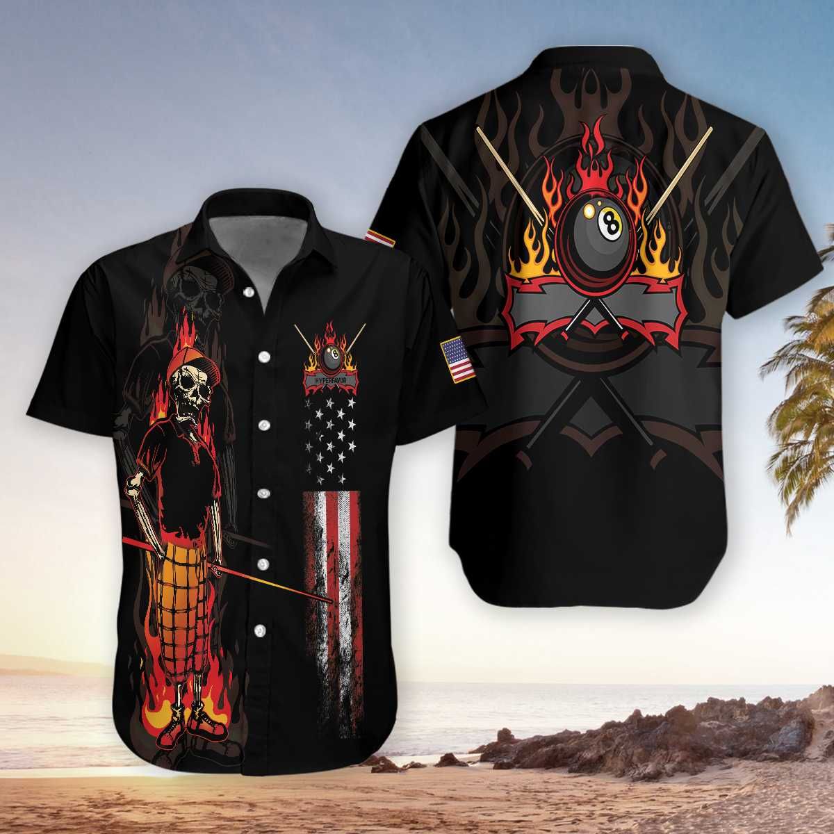 Hawaiian Aloha Shirts Mr Bones 8 Ball American Flag