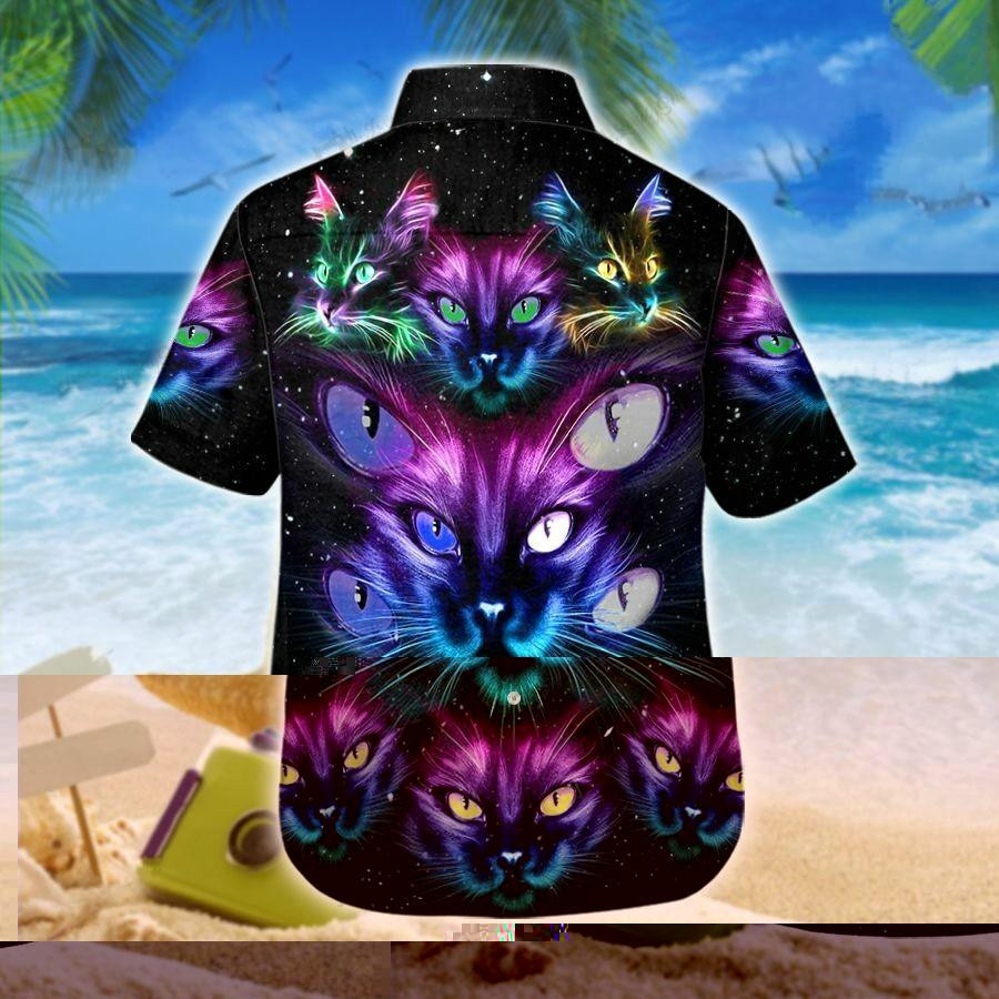 Hawaiian Aloha Shirts Neon Cat Galaxy