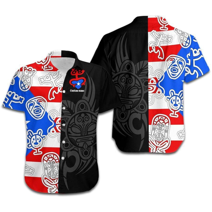 Hawaiian Aloha Shirts Puerto Rico Flag Coqui Taino Sun Custom Name