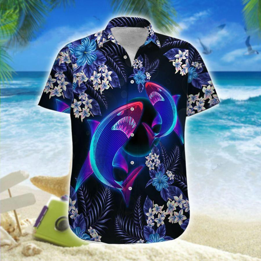 Hawaiian Aloha Shirts Sharks Neon Floral
