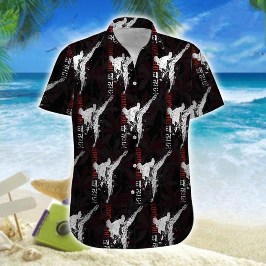 Hawaiian Aloha Shirts Taekwondo Black Palm Tree
