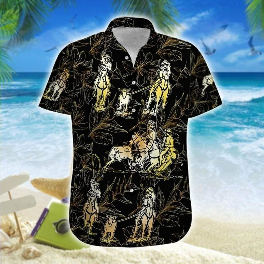Hawaiian Aloha Shirts Team Roping Black Background