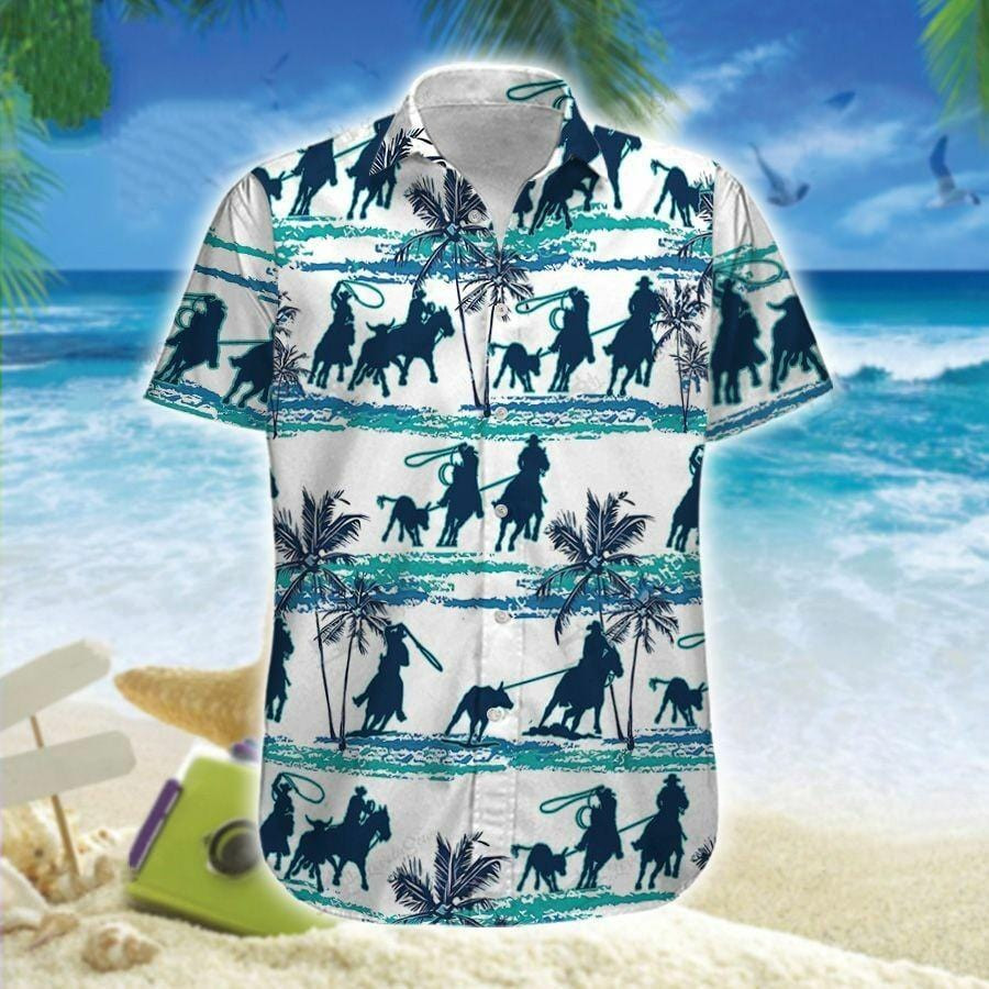 Hawaiian Aloha Shirts Team Roping Palm Art