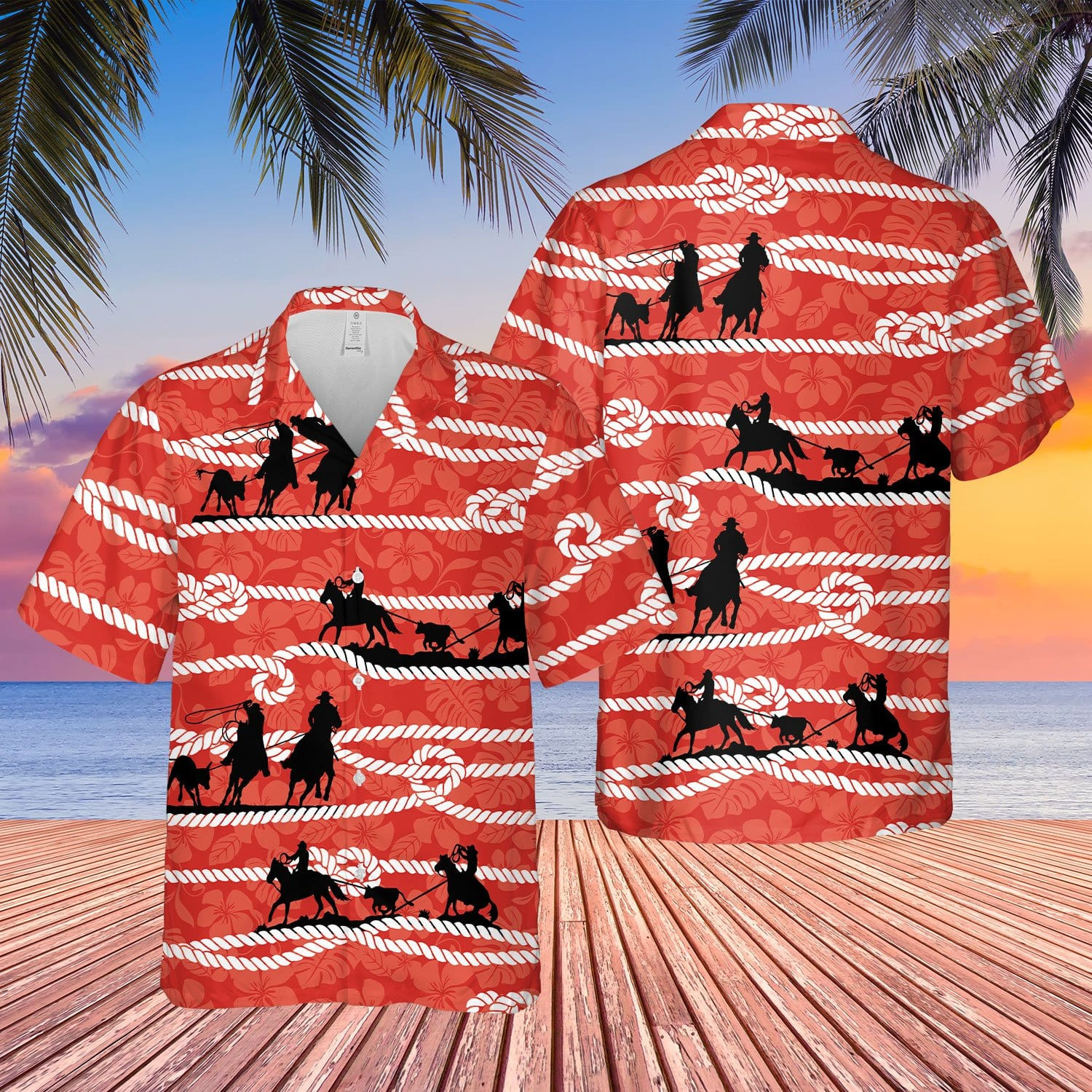 Hawaiian Aloha Shirts Team Roping Red Rope 290621L