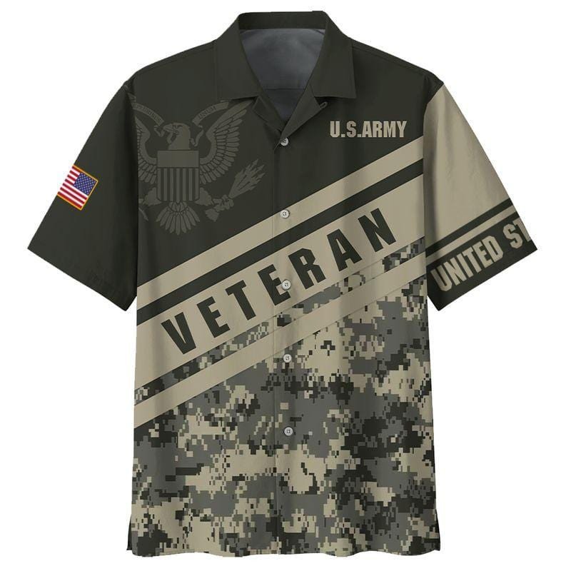 Hawaiian Aloha Shirts Us Army Veteran Green Camo