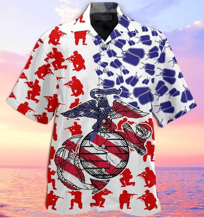 Hawaiian Aloha Shirts Us Marine American Flag