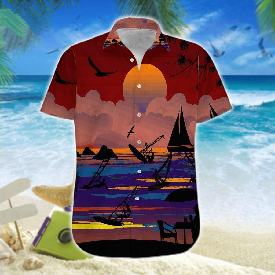 Hawaiian Aloha Shirts Windsurfing Sunset Beach