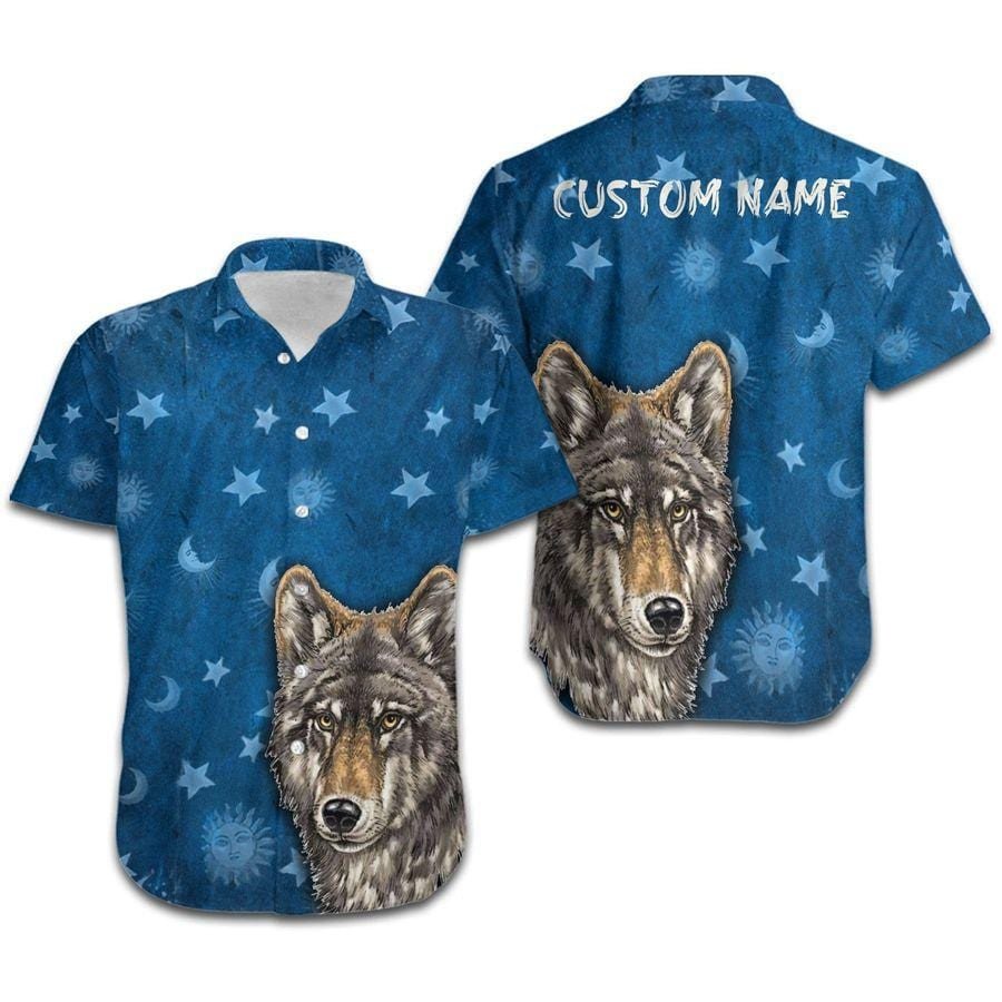 Hawaiian Aloha Shirts Wolf Hippie Sun Stars Custom Name