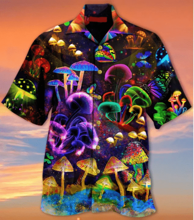 Hippie Mushroom Neon Light Hawaiian Aloha Shirts Xh