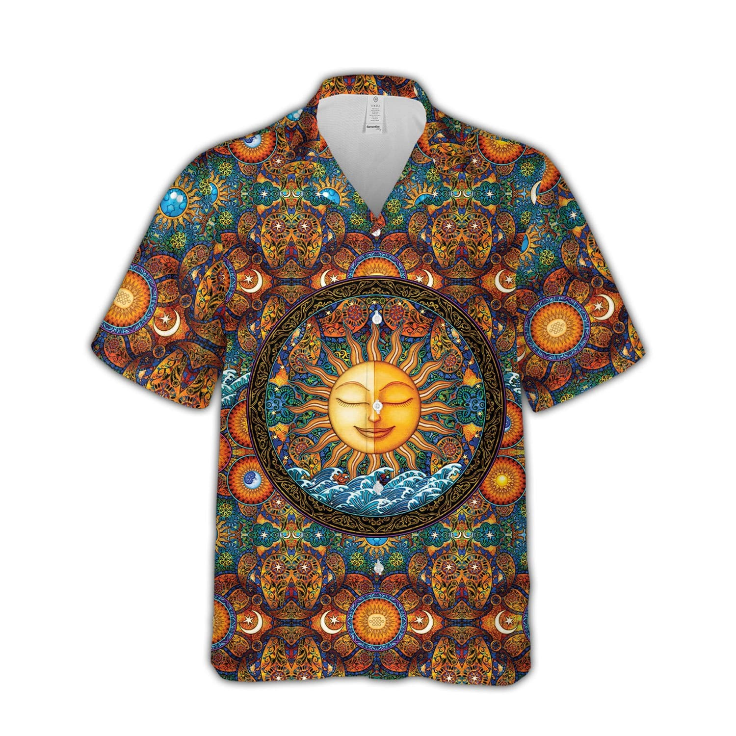 Hippie Sun Mandala Solar Hawaiian Aloha Shirts L