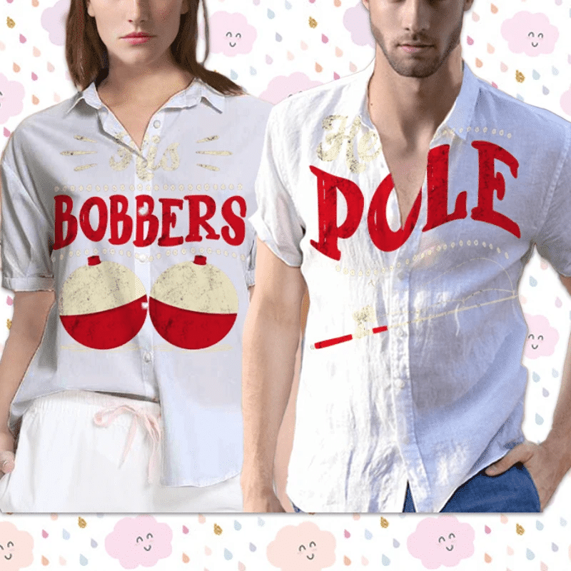 His Bobbers Her Pole Fishing Couple Unisex Hawaiian Shirts Dh