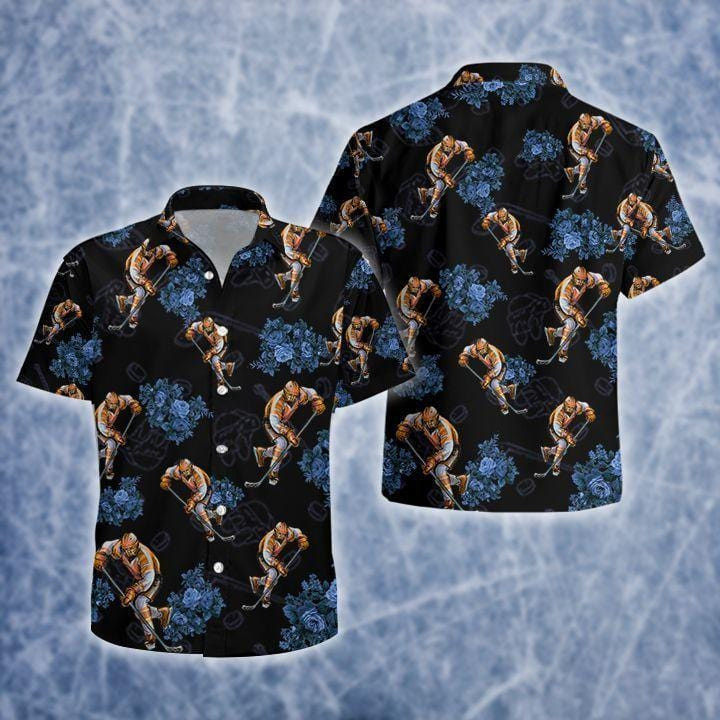 Hockey Player Black Unisex Hawaiian Shirts