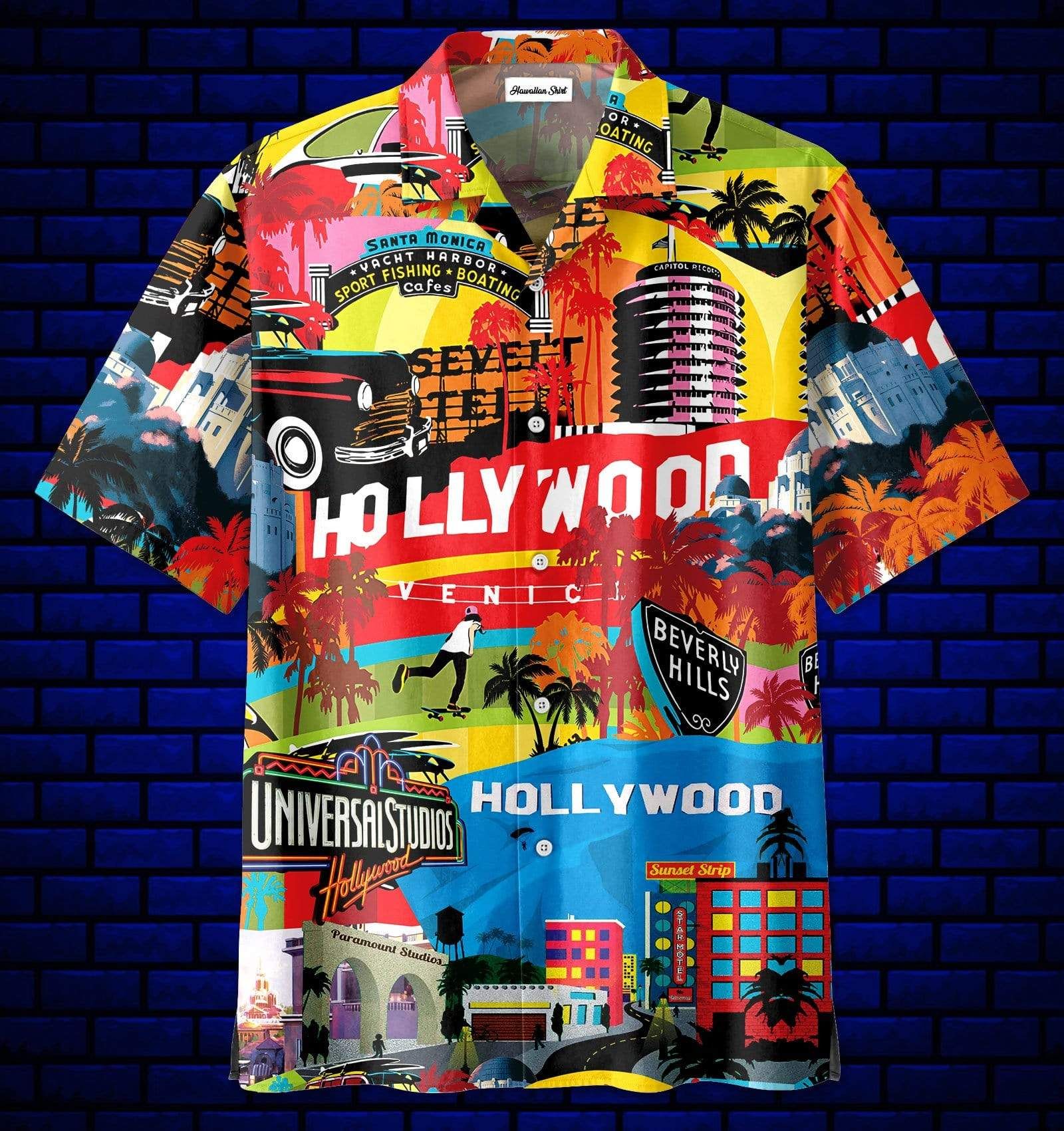 Hollywood Los Angeles City Aloha Hawaiian Shirts Dh
