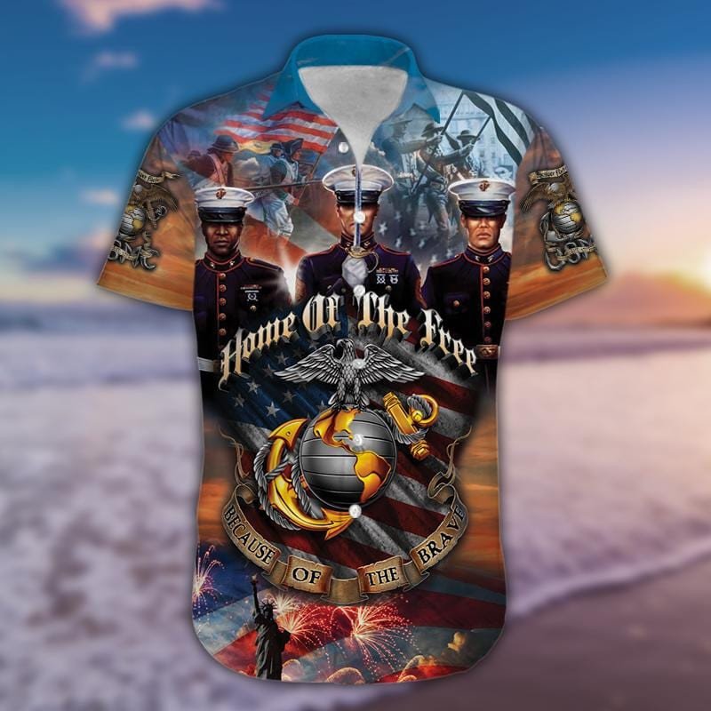 Home Of The Free Us Marine Corps Hawaiian Aloha Shirts 250321H