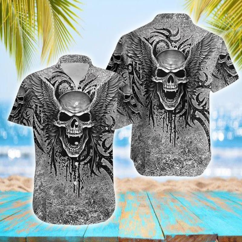 Honor Skull Wing Tattoo Gothic Grey Unisex Hawaiian Shirts