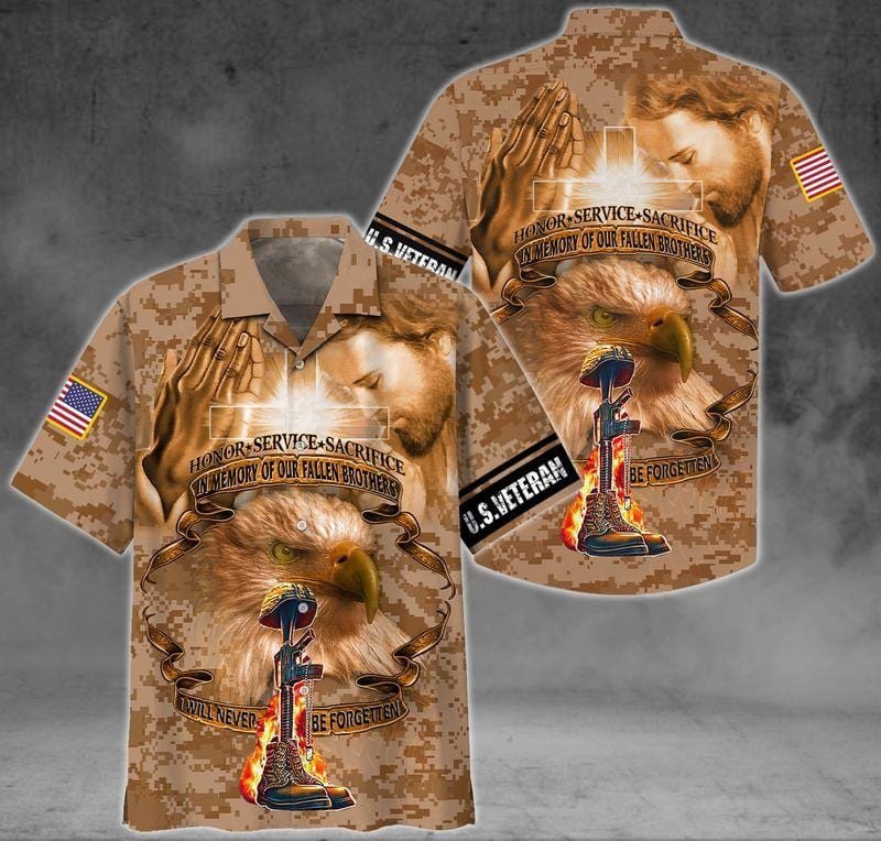 Honor The Fallen Service Us Veteran And Jesus Hawaiian Aloha Shirts Dh