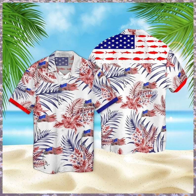 Hook Fishing Usa 4Th Of July Aloha Hawaiian Shirts Kv