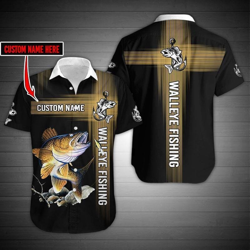 Hook Walleye Fishing Custom Name Aloha Hawaiian Shirts Kv
