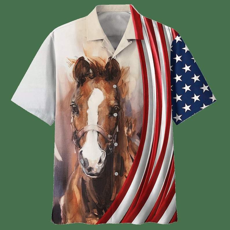 Horse Art Usa 4Th Of July Aloha Hawaiian Shirts Kv