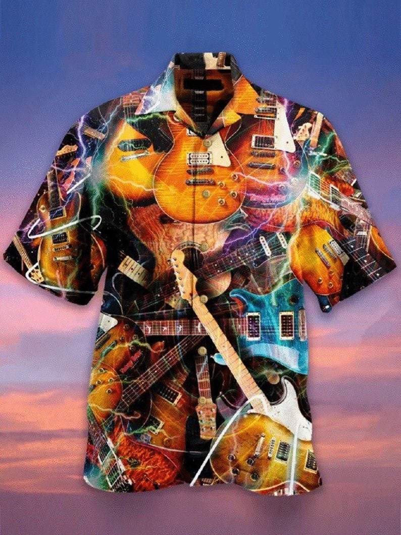 I Love Guitar Thunder Light Unisex Hawaiian Shirt H