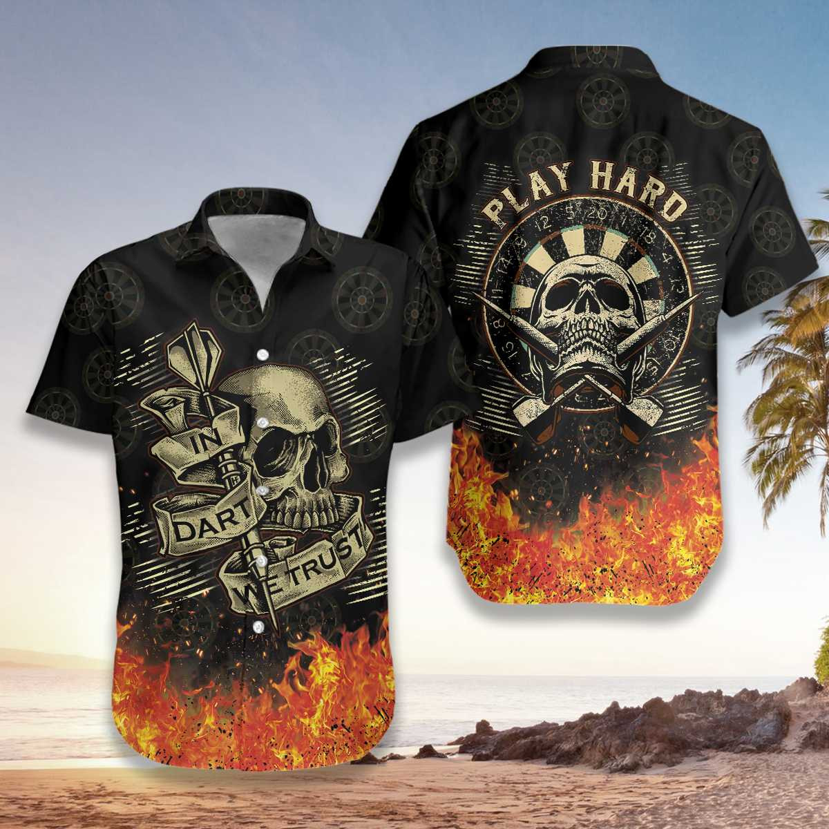 In Dart We Trust Flame Skull Hawaiian Aloha Shirts Dh9