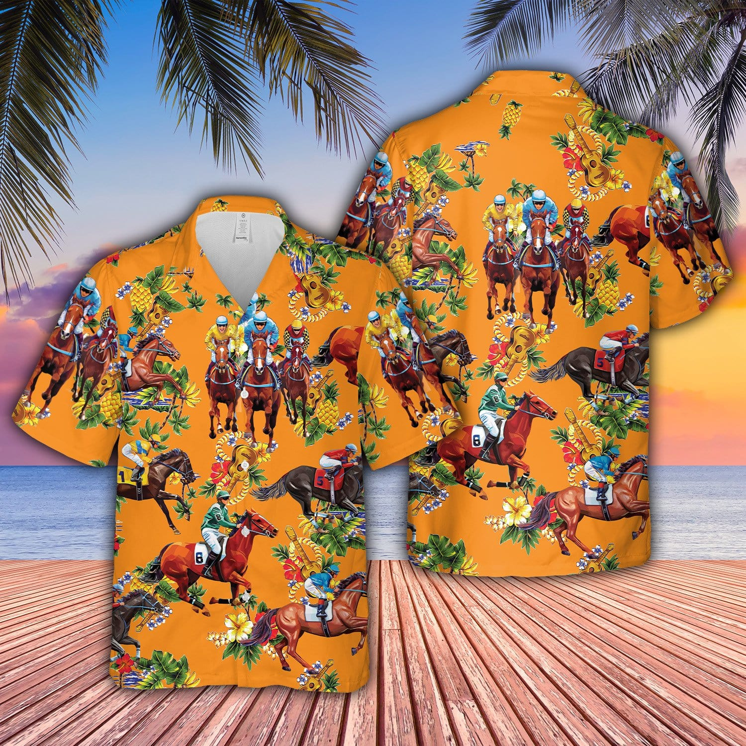 Interesting Horse Racing Pineapple Orange Unisex Hawaiian Shirts