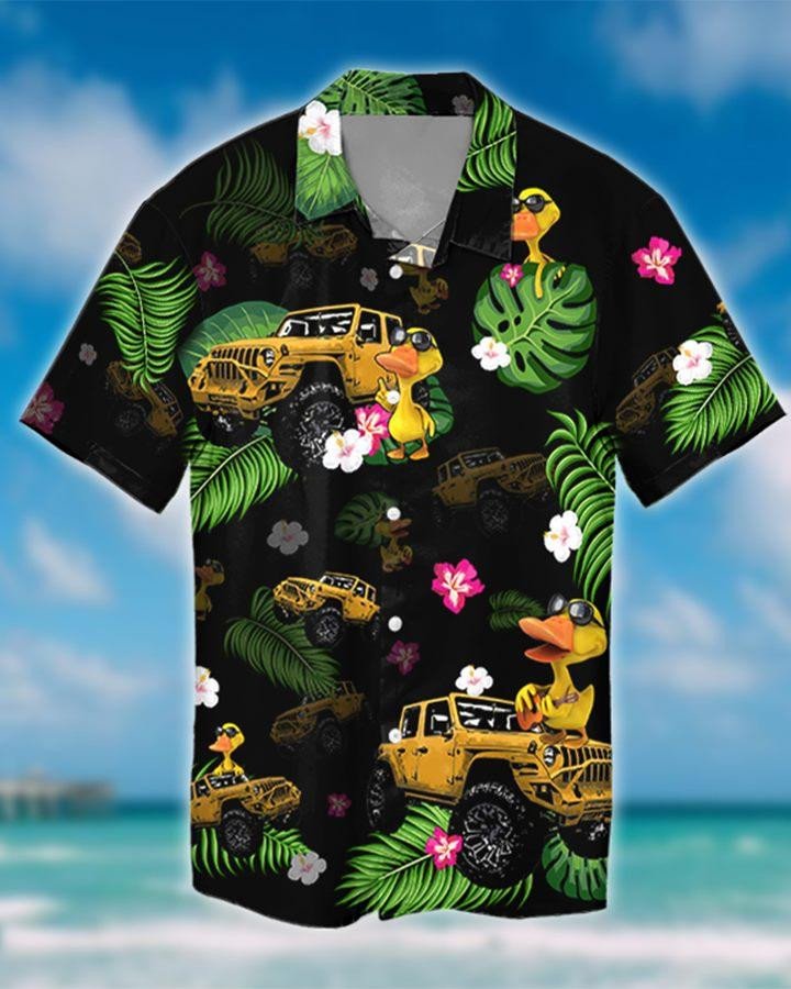 Jeep And Duck Tropical Black Unisex Hawaiian Shirts