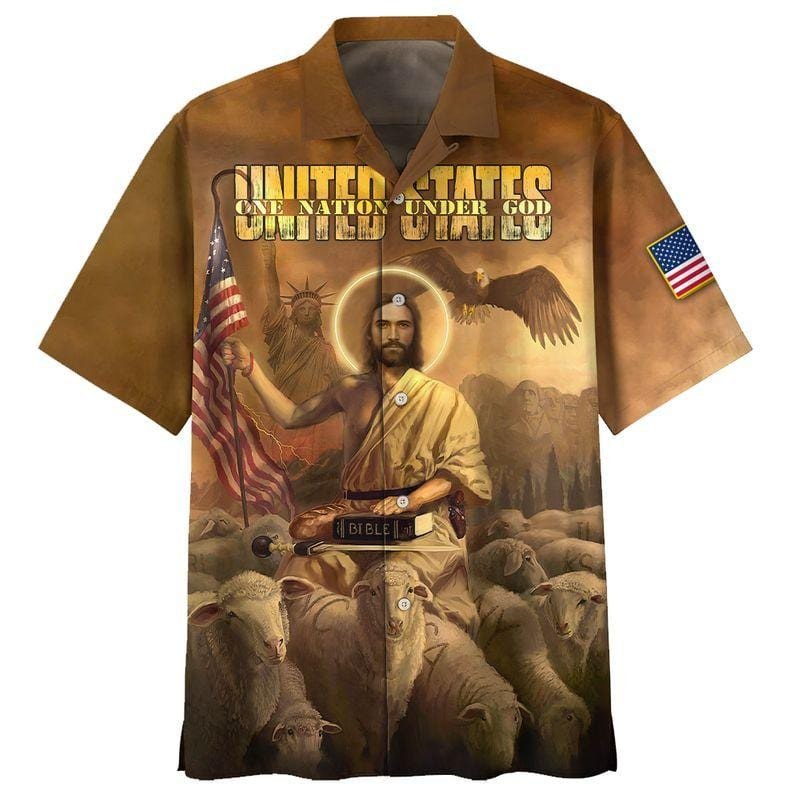 Jesus Bless American One Nation Under God Hawaiian Aloha Shirts Kv