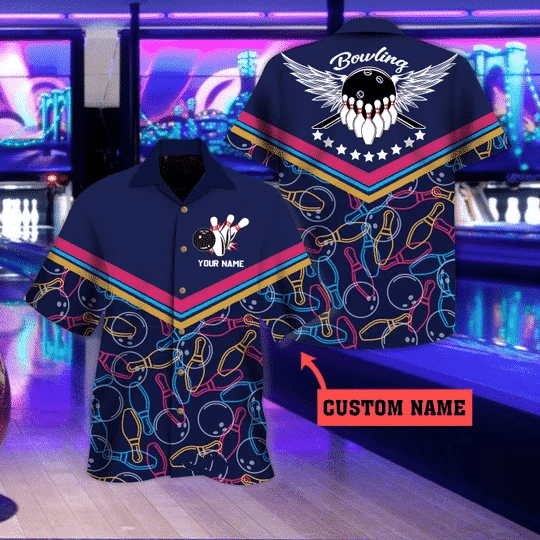 King Pins Wing Bowling Neon Unisex Hawaiian Shirts