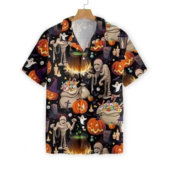 Mummies And Halloween Black Unisex Hawaiian Shirts