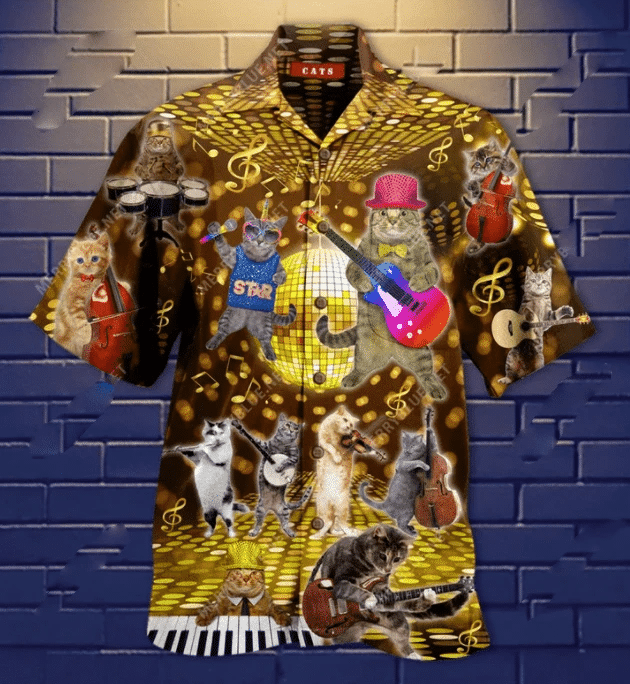 Music Band Cat Team Hawaiian Aloha Shirts Va