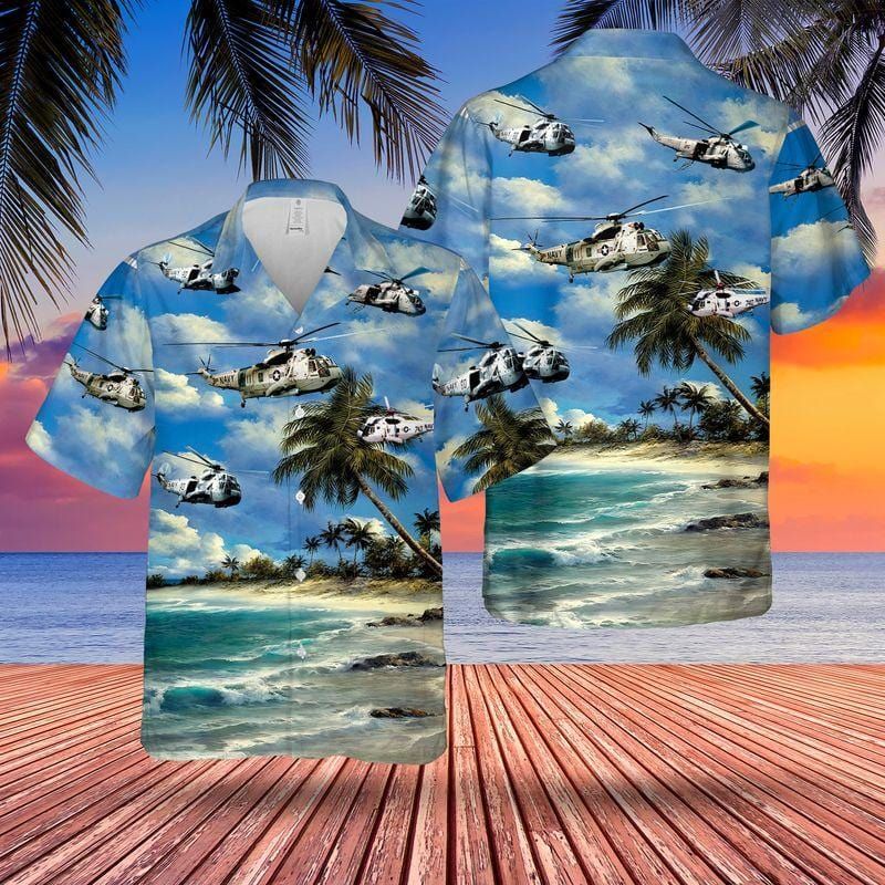 Navy Sikorsky Sh-3 Sea King Blue Beach Unisex Hawaiian Shirts - Beach Shorts