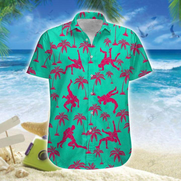 Never Underestimate An Old Man Who Knows Wrestling Green Pink Unisex Hawaiian Shirts - Beach Shorts