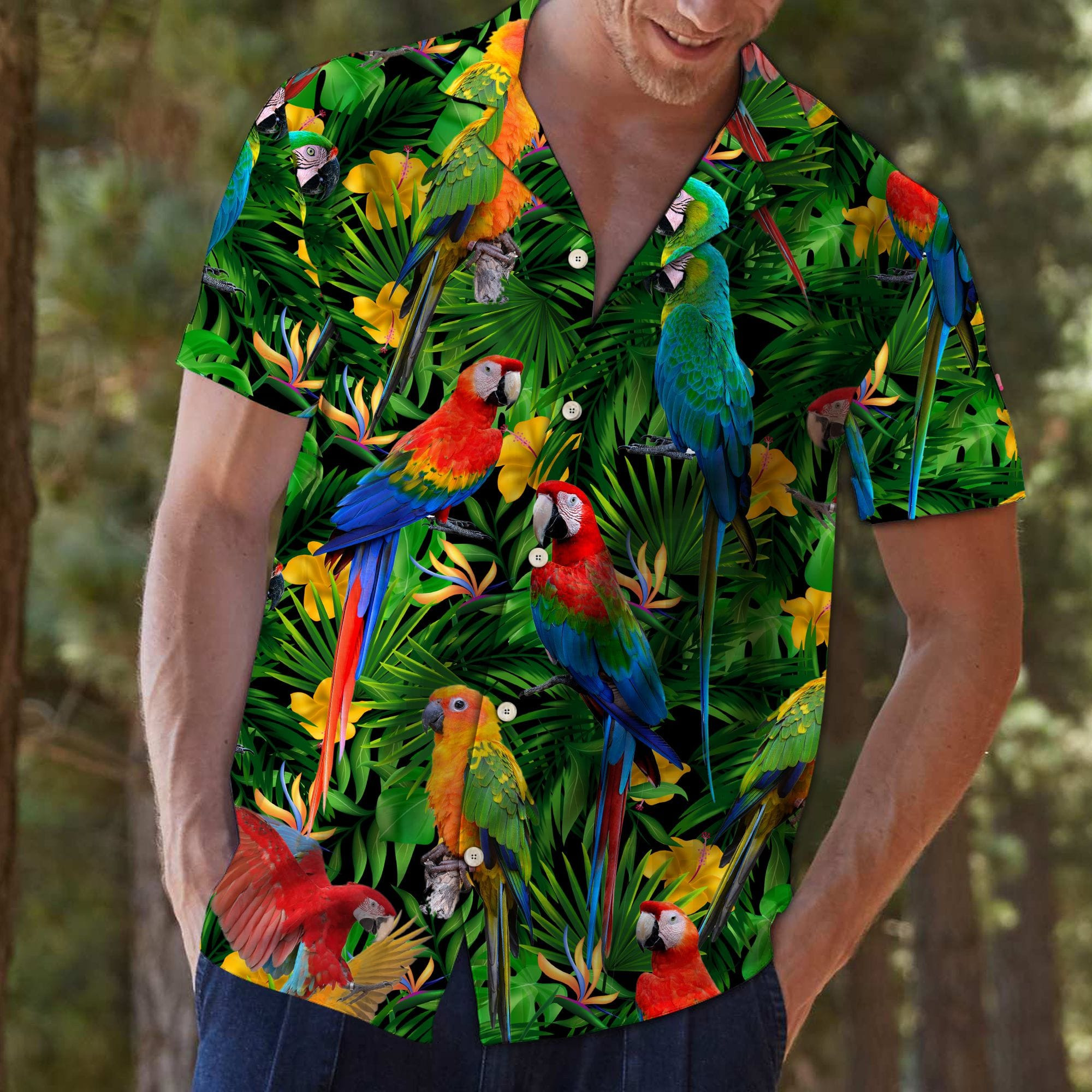 Parrot Tropical Summer Vibe Hawaiian Aloha Shirts Kv