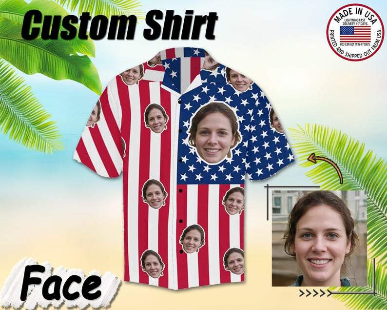 Patriotic Custom Photo Usa 4Th Of July Aloha Hawaiian Shirts Kv