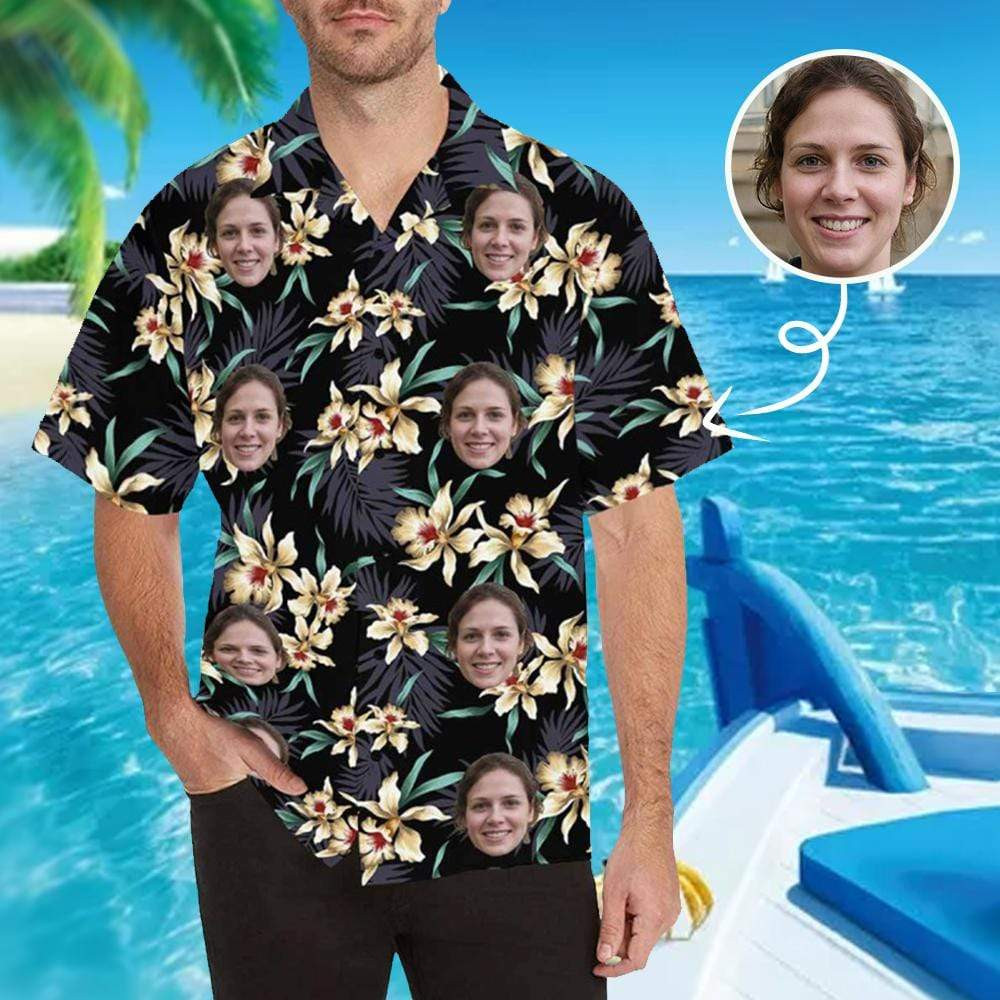 Personalized Custom Face Photo Dark Hawaiian Aloha Shirts Dh