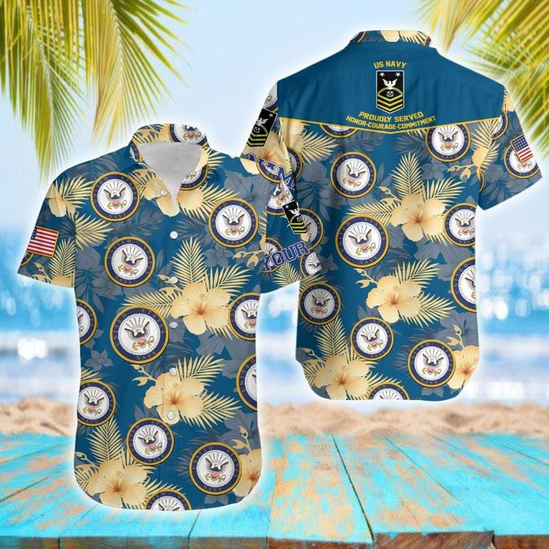 Personalized Name And Rank Proudly Served Us Navy Unisex Hawaiian Shirts