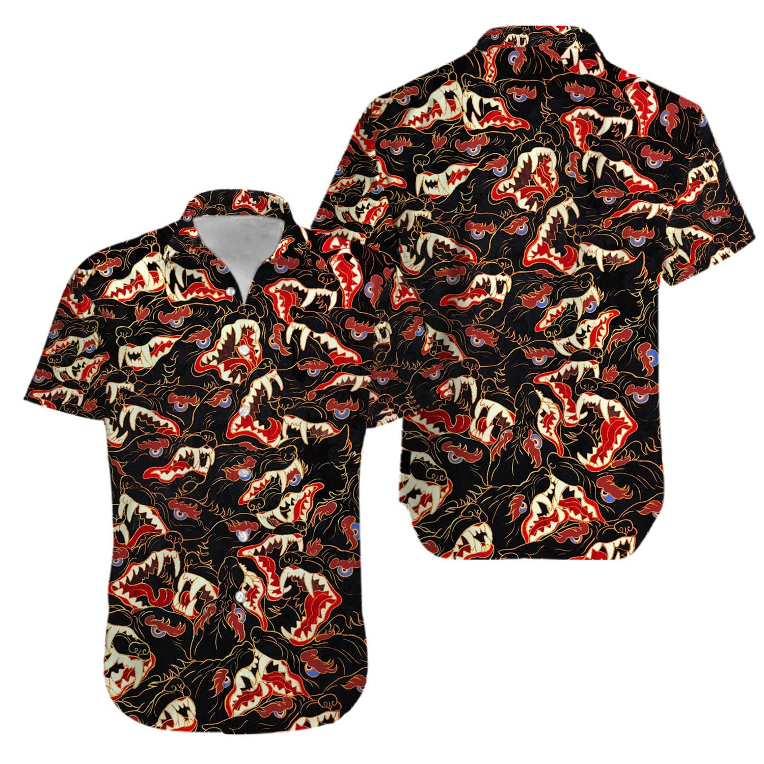 Psychedelic Trippy Wolves Unisex Hawaiian Aloha Shirt Kv