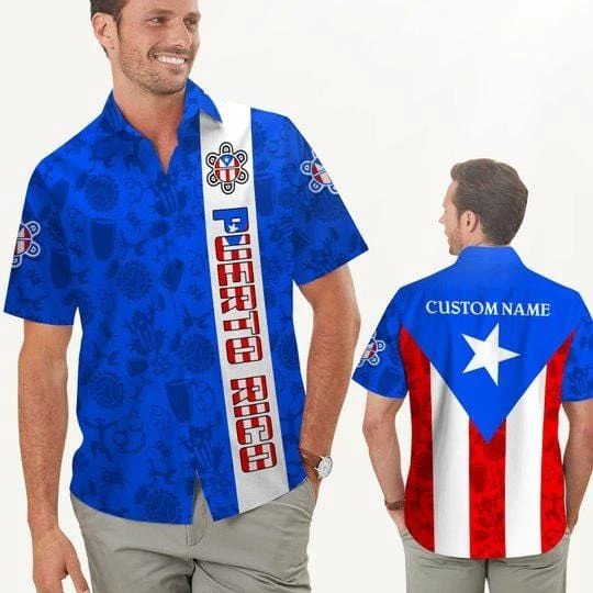 Puerto Rico Flag Custom Name Hawaiian Aloha Shirts Kv