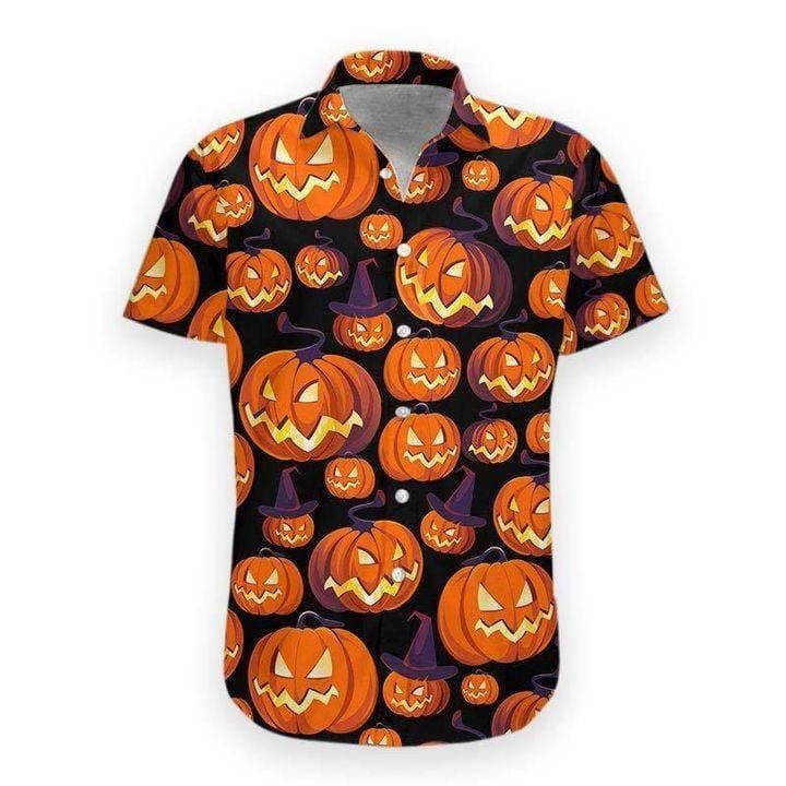 Pumpkin Pattern Hawaiian Shirts Happy Halloween - Beach Shorts Jack O Lantern