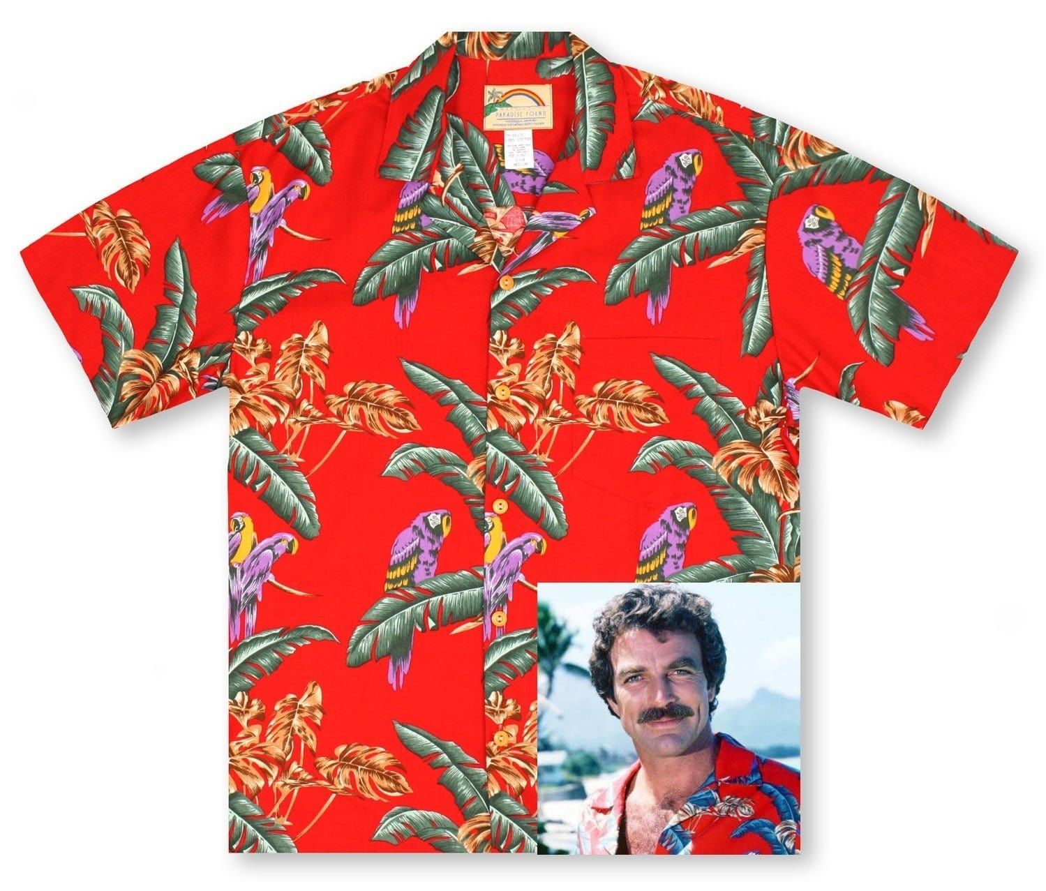 Red Jungle Bird Tom Sellecks Vintage Hawaiian Aloha Shirts Vi