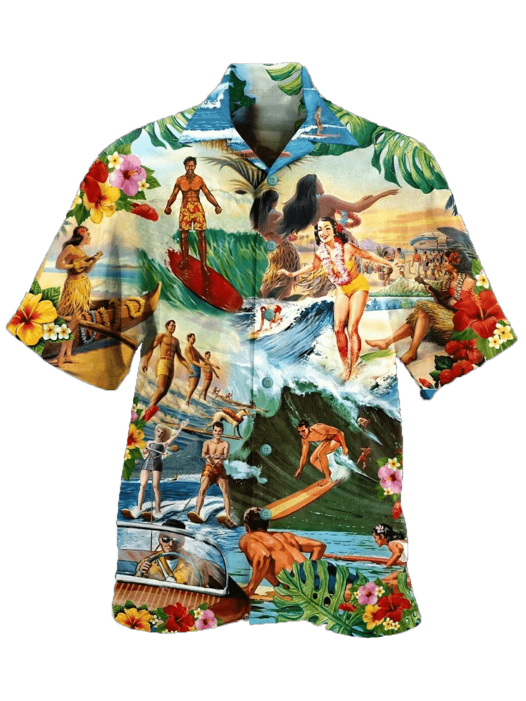 Retro Pop Art Sexy Girl Surfing Hawaiian Aloha Shirts Dh