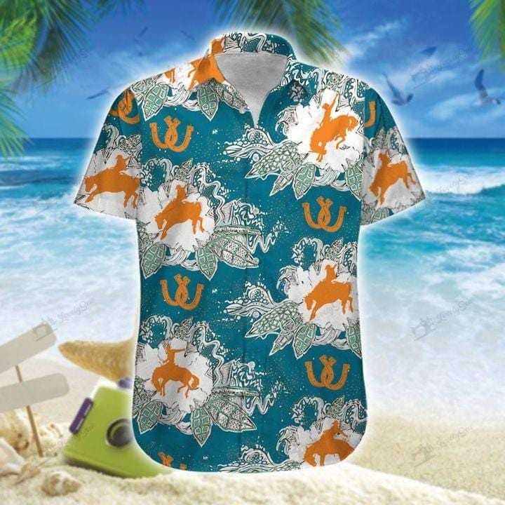 Saddle Bronc Horse Green Unisex Hawaiian Shirts - Beach Shorts
